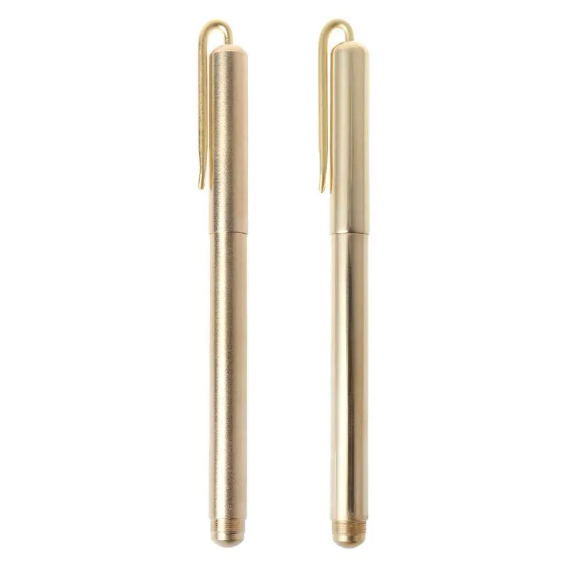 Retro Gold Brass Black Ink Ballpoint Pen Handmade With Clip Office School Supplies Stationery