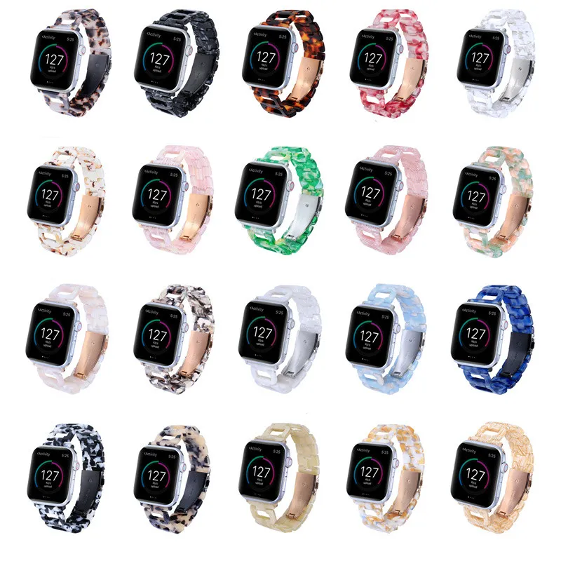 Luxury Resin Sport Wrist Band Strap för Apple Watch Series 2 3 4 5 6 7 Se rostfritt stålspänne armband Iwatch 38mm / 40mm / 41mm