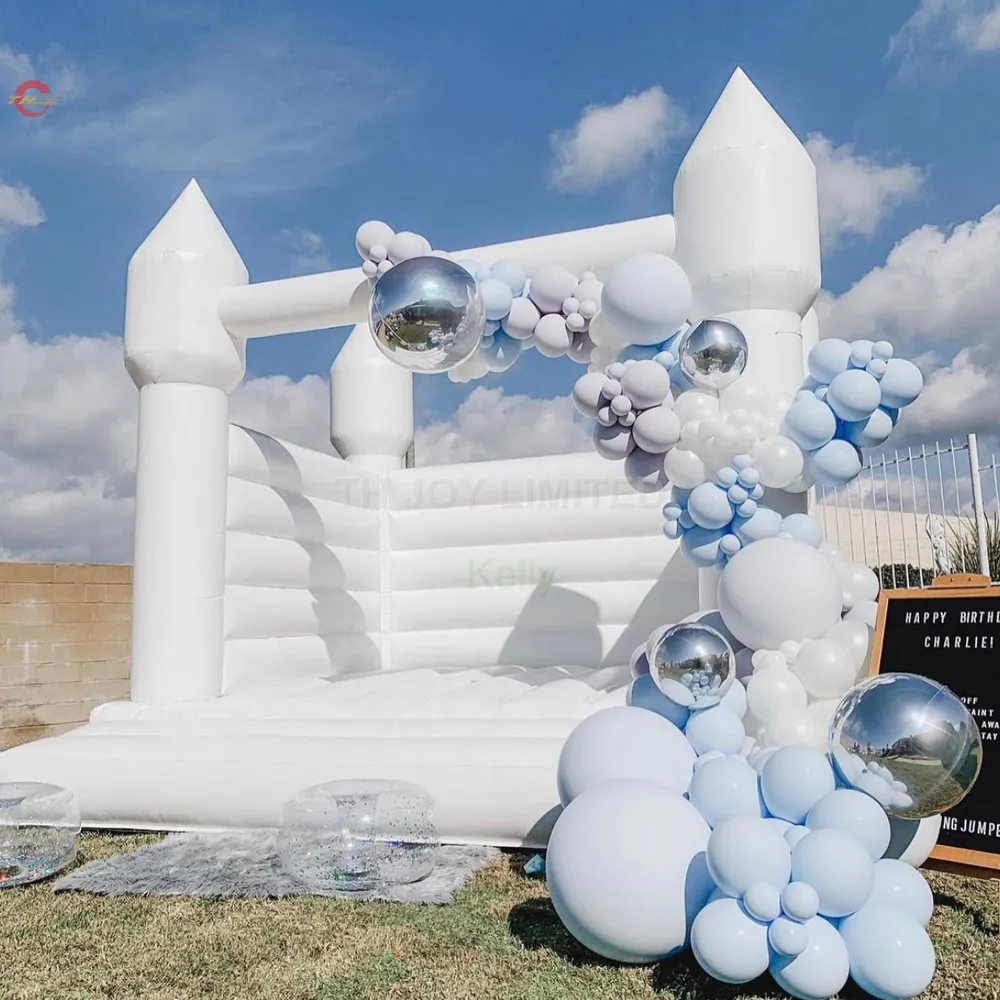 Türlieferung Spiele im Freien Aktivitäten Kommerzielle weiße aufblasbare Hüpfburg für Hochzeiten für Air Jumper Moonwalk203l