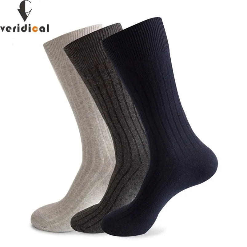 Veridik Büyük Boy Erkekler Çorap Pamuk Uzun İş Harajuku Çorap 5 Çift / grup Kış Katı Beyefendi Sox Sokken Fit AB 42-48 210727