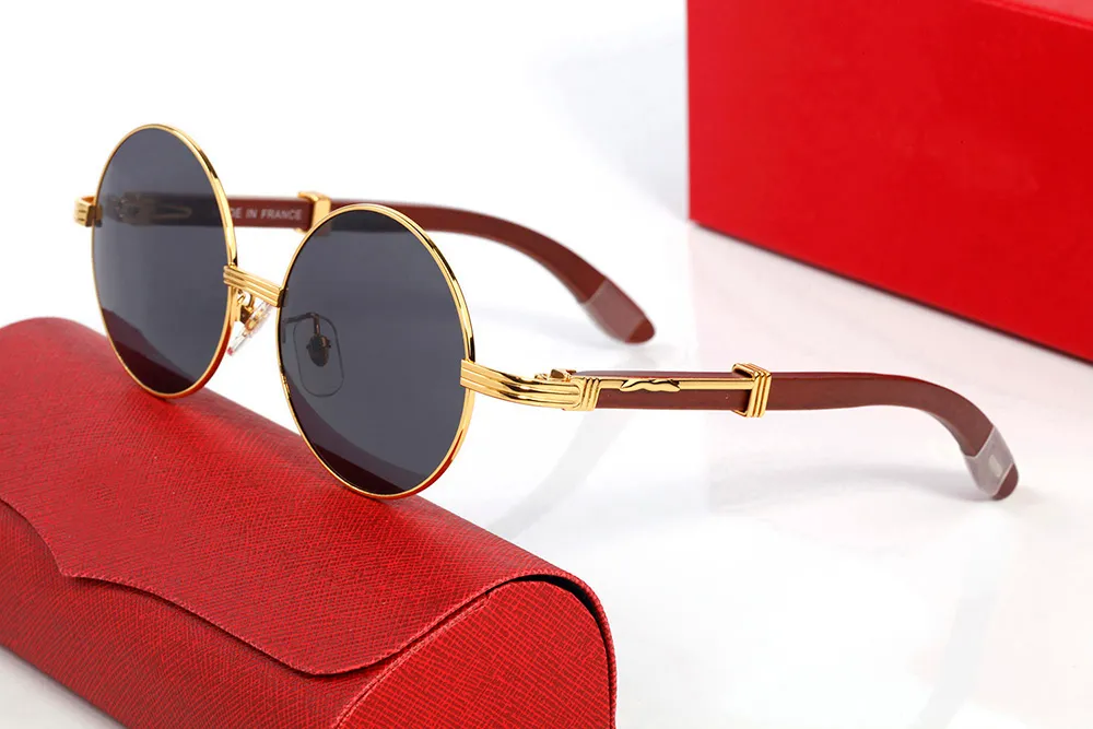 Designer-Sonnenbrillen für Männer und Frauen, rund, oval, Büffelhorn-Brille, Vollformat, modische Herren-Marken-Sonnenbrille, Legierungsverpackung, Bambusholz-Brille, Mann-Holzbrille