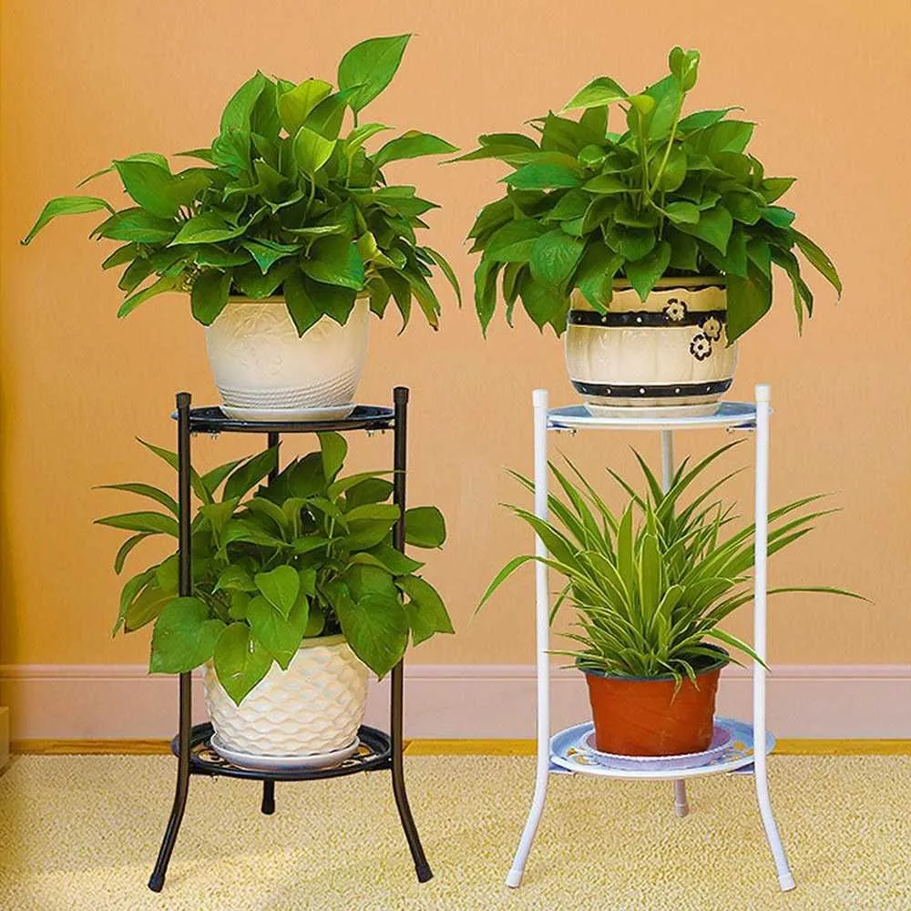 Metalen bloemplant Pot Stand Splank Rack Holder IJzeren Bloem Display Plank 2 Lade voor Tuin Balkon Patio Home Outdoor Indoor Decor