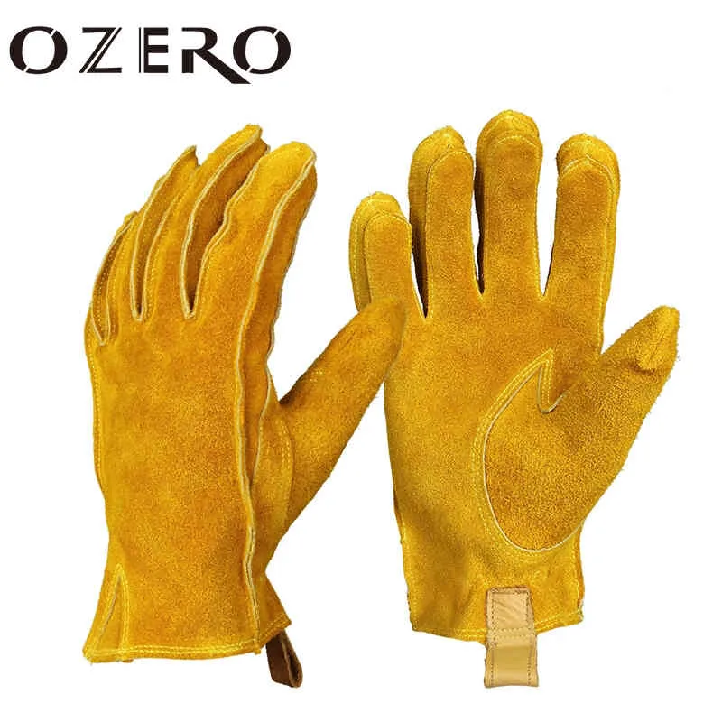 Ozero Motocykl Skóry Wołowej Męskie Kobiety Kolarstwo Anti-Slip Full Finger Mountain Rower Guantes Moto Rękawiczki