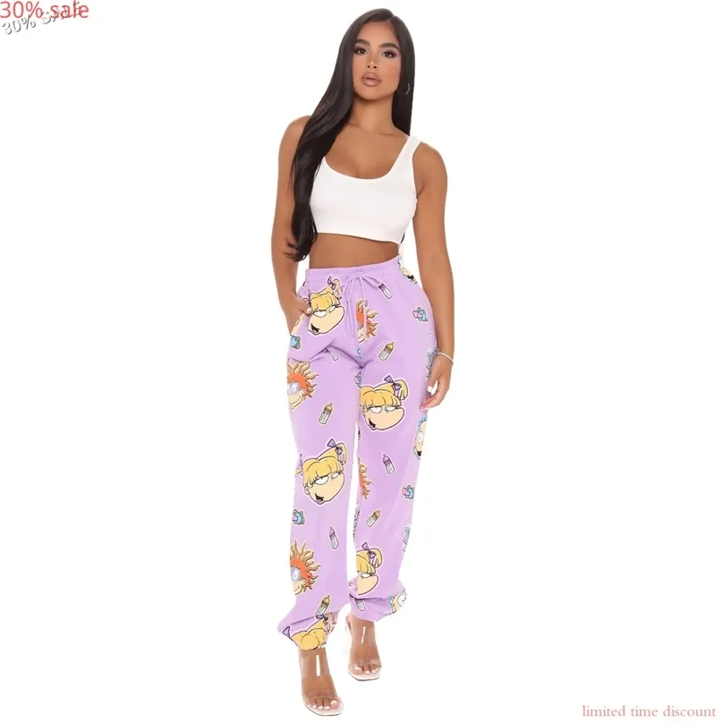 30% Sale Cartoon Print Plus Size Pants For Women High Waisted Joggers  Trousers Woman Sweatpants Long Pant 210925 From 12,8 €