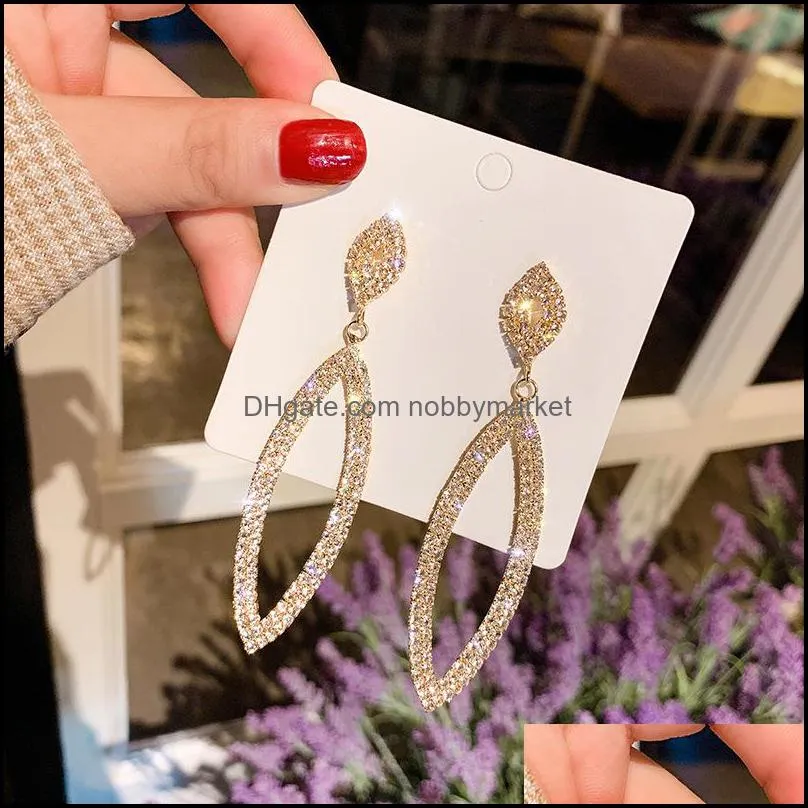 New Korean Crystal Rhinestone Long Tassel Earrings Oval Fringe Dangle Earrings for Women Luxury Wedding Bridal Earrings Jewelry