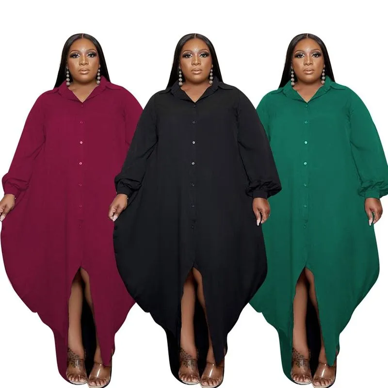 Abiti casual ZKYZWX Taglie forti Camicia con bottoni Abito a maniche lunghe Abbigliamento autunnale allentato Harajuku Streetwear Donna oversize Maxi