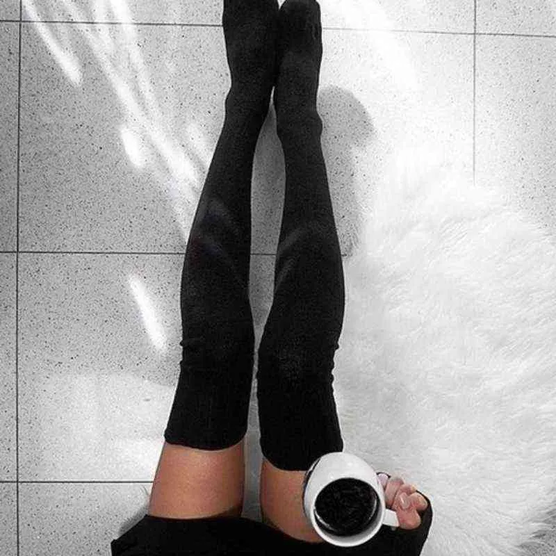 1Pair Sexy Cotton Over The Knee Socks Thigh High Stocking Colorful Thinner Black Grey White Warm Long Stocking Drop Shipping Y1119