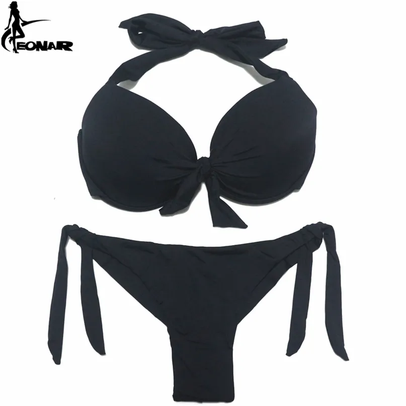Eonar Bikini Solidne stroje kąpielowe Kobiety Push Up Set Brazylijski Cut / Classic Bottom Garnitury kąpielowe Sexy Plus Size Swimwear 210625