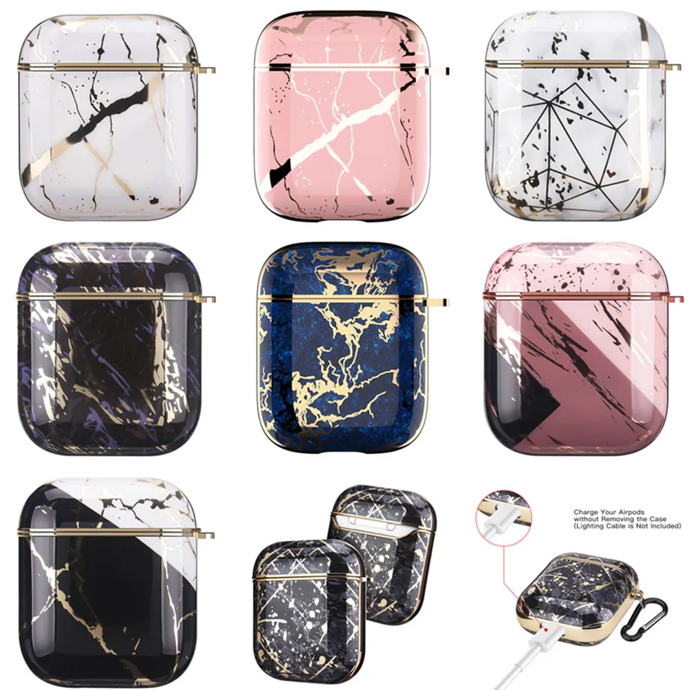 Hörlurstillbehör för AirPods 2 Pro Cases Elektropläterad marmor söt guld glansigt hårt skyddande täckning för AirPod 2 1 Air Pods Coque