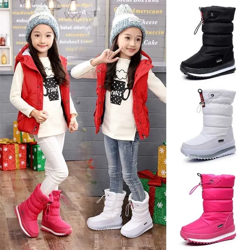-30 degrés hiver filles bottes imperméable fille enfants bottes de neige chaud enfants chaussures wellies garçons 211227
