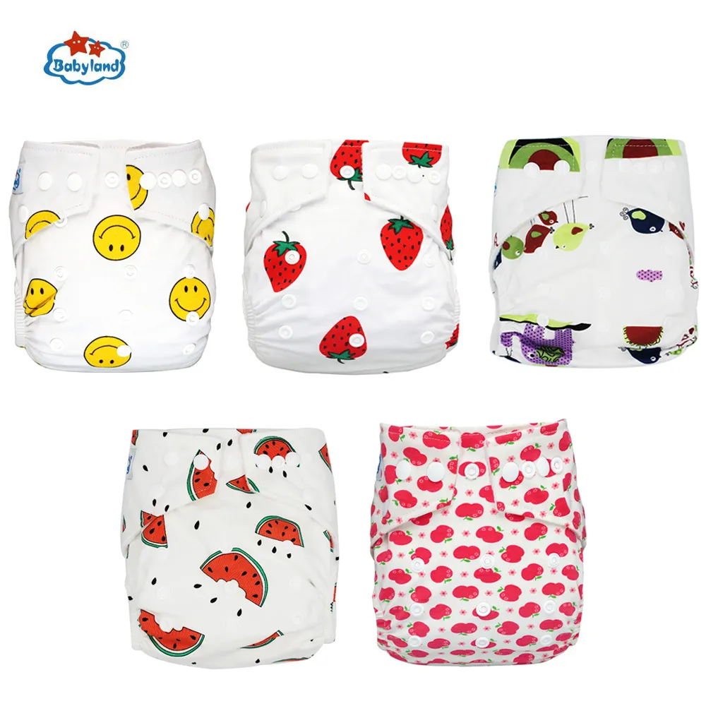 Manufacturer Babyland Eco-Friendly Baby Cloth Diaper 5pcs/Lot Washable Nappy Reusable Pocket Diaper For 0-2 Years 3-15KG Baby 210312