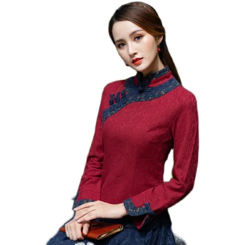 Etnische kleding linnen Chinese traditionele top Qipao shirt voor vrouw Cheongsam stijl shirts blouse dames plus size gewaad Chinoise232S