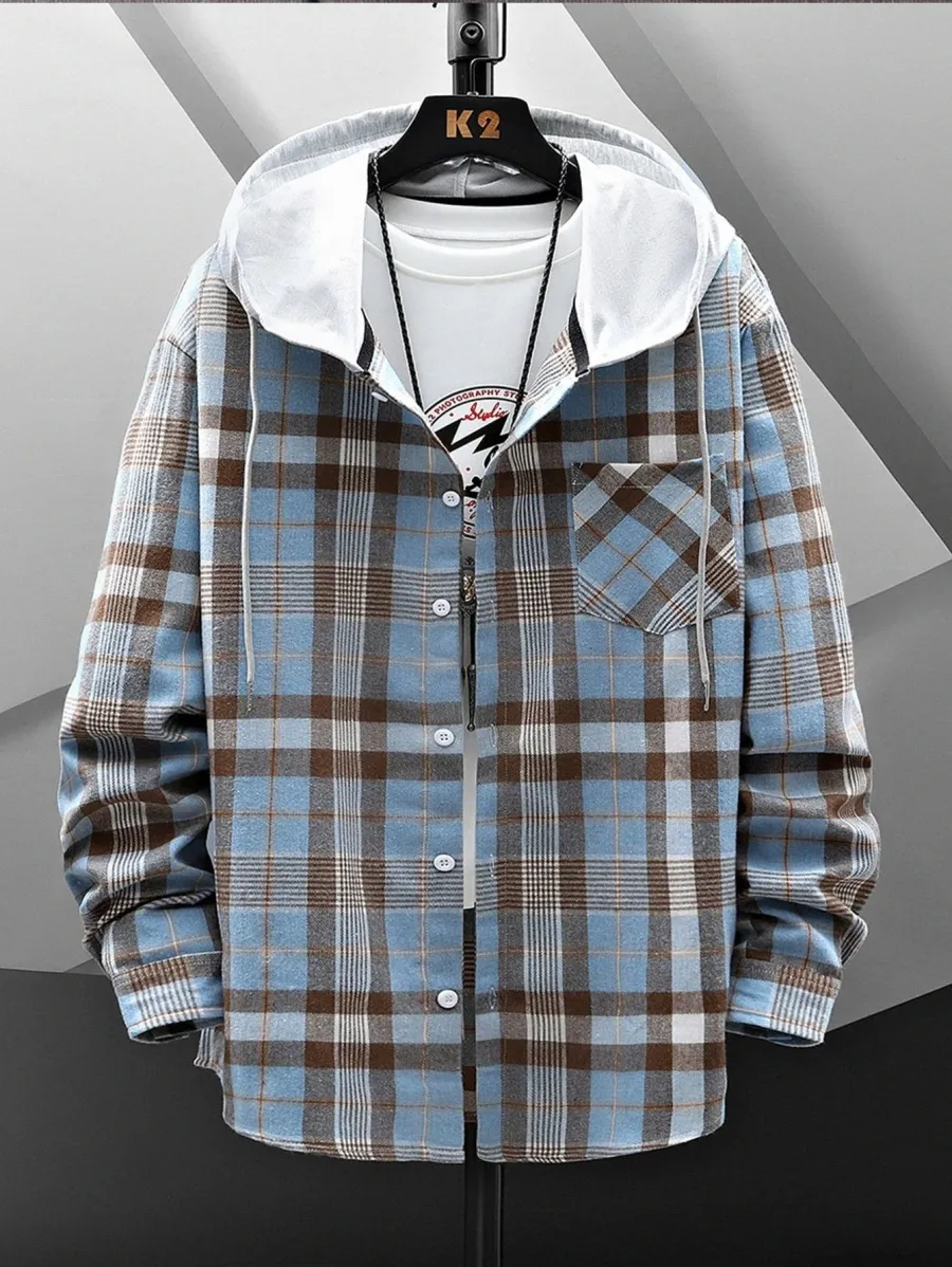 guys buffalo plaid drawstring hooded shirt