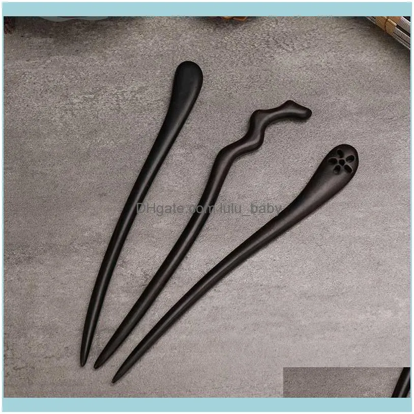 Black Sandalwood Hand Carving Ancient Chinese pin Women Hanfu Dress Cosplay Wooden Forks Coiled Hair Styling Jewelry