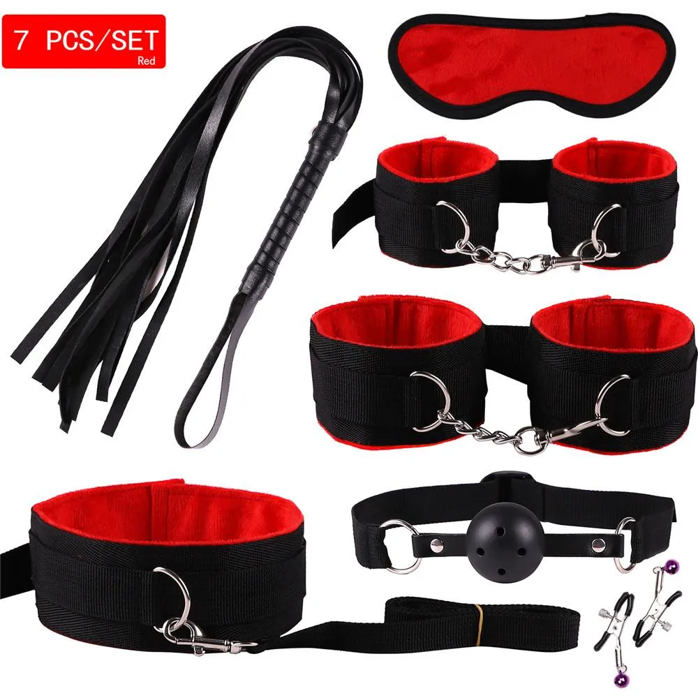 AKKAJJ Adult Toys Exotic Accessories Nylon Sex Bondage Set Sexy Lingerie Handcuffs Whip Rope Anal Vibrator for Couples