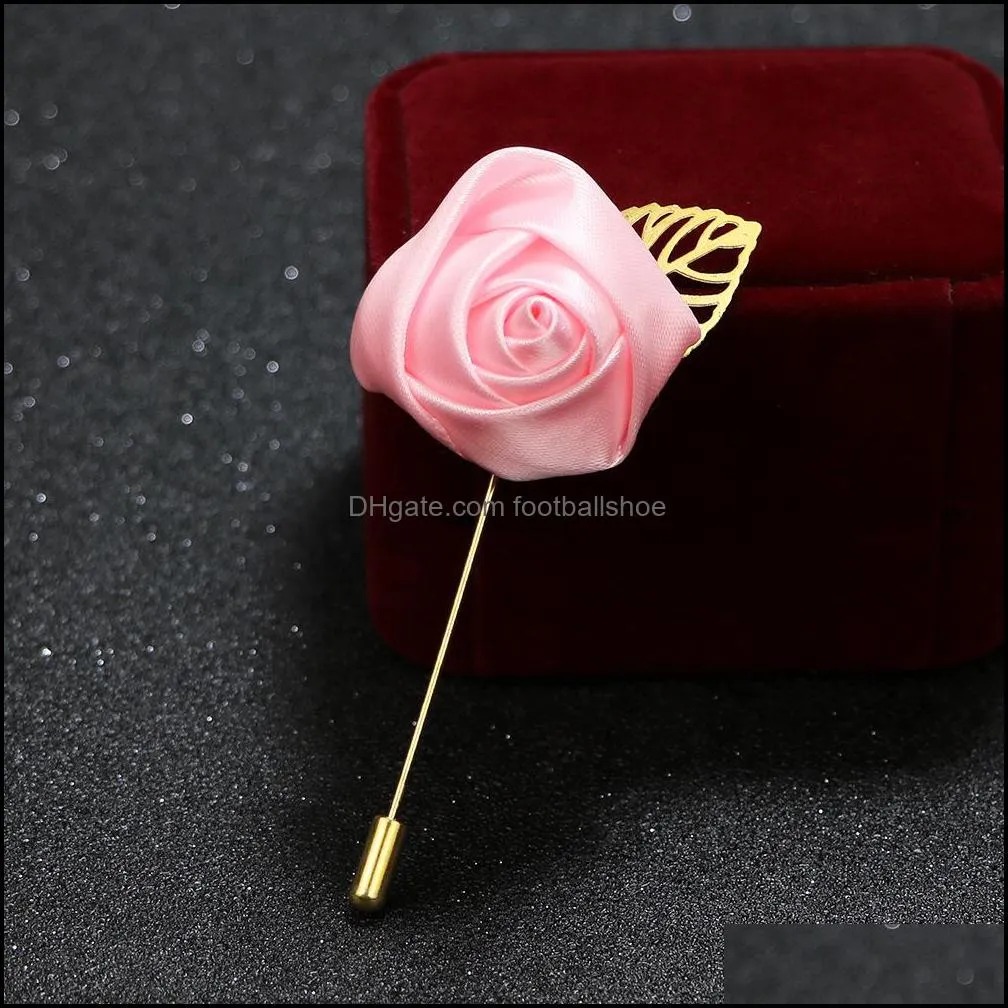 33 colors Luxury Fabric Rose Flower Lapel Pin Mens Uniform coat clothes badge Broaches For women Wedding party Fashion Jewelry