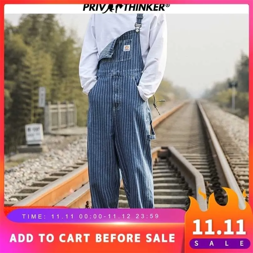 Privathinker Overalls Mens Mode Mannelijke Streetwear Casual Volledige Lengte Denim Rompertjes Zak Regelmatige Jeans Jarretelige Man 211111