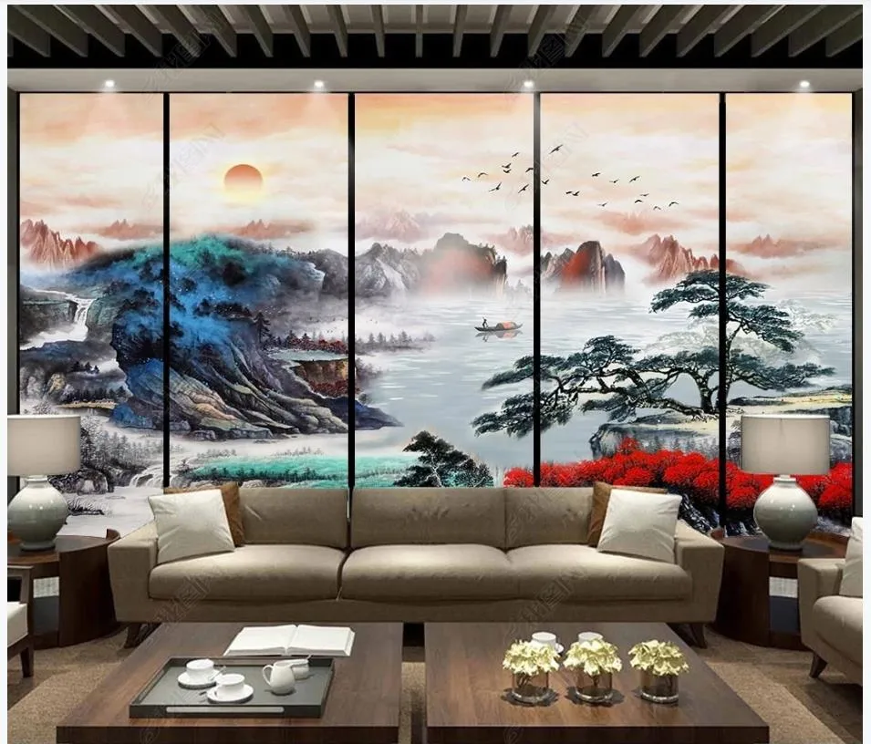 Custom photo wallpaper 3d murals wallpapers New Chinese ink painting of mountain and river landscape on TV background wall papers home decor