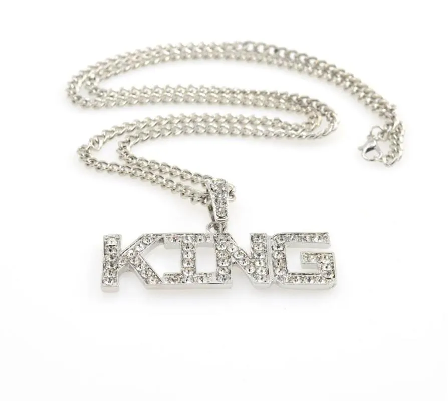 Hanger Kettingen Mannen Hip Hop Volledige Strass Koning Vorm Hangers Bling Iced Out Cubaanse Link Chain Hiphop Ketting Sieraden W3