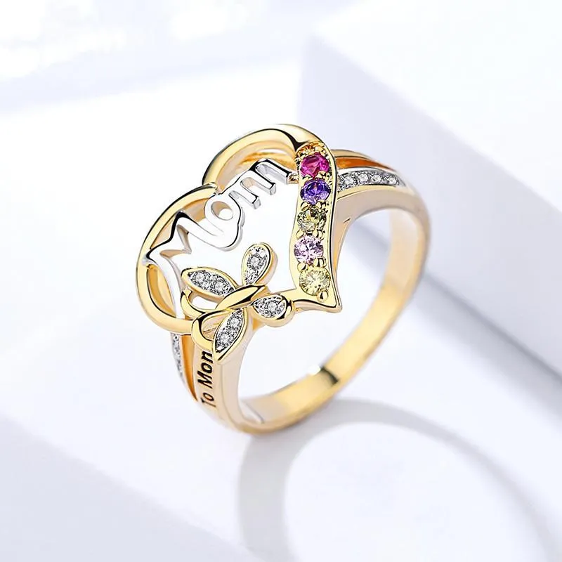 Cluster Rings Yo Top Quality Mothers Day Gift Mom Hollow Out Design Heart Butterfly Crystal Ring Women Mum Bague