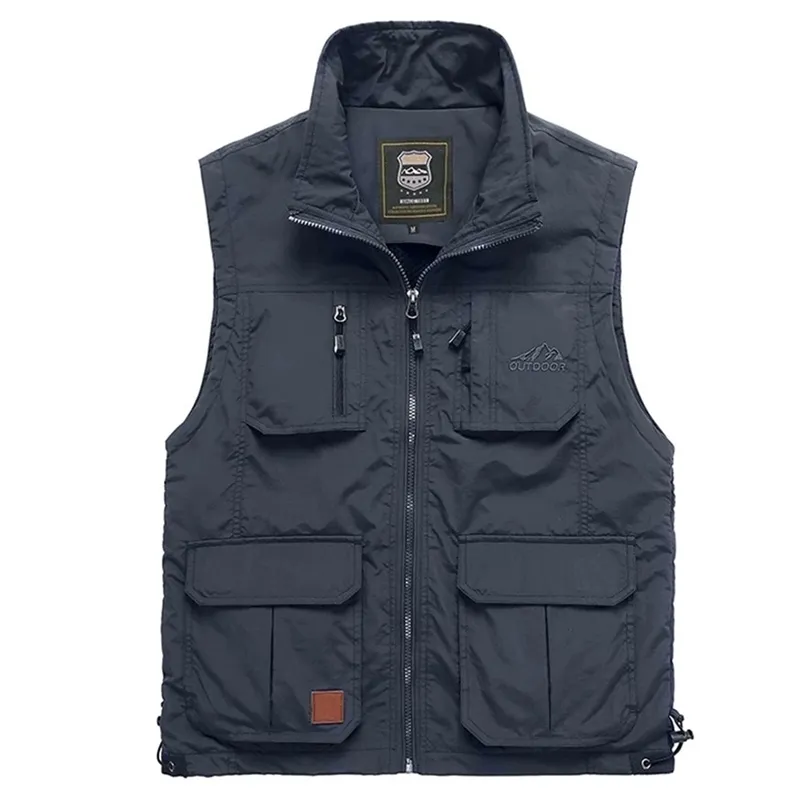 Gilet multitasche sottile in maglia primavera estate per uomo Giacca senza maniche casual di grandi dimensioni con molte tasche Gilet reporter 210923