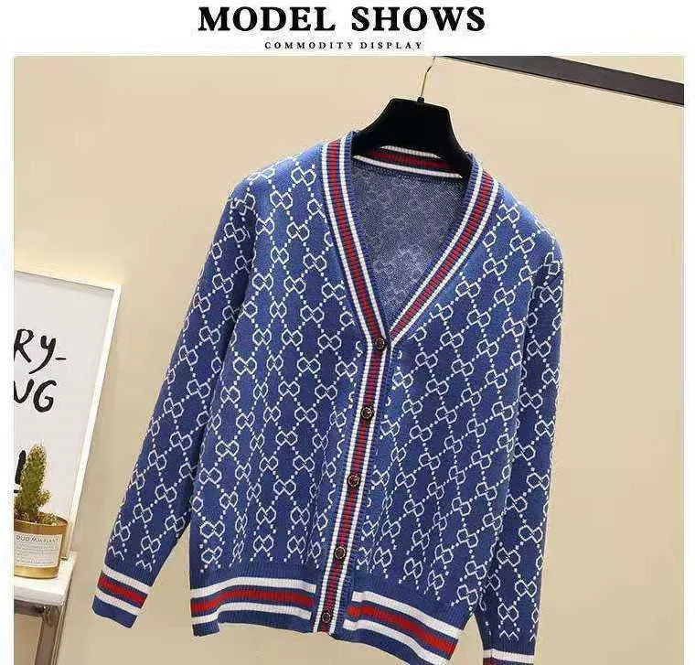 Fashion V-neck long-sleeved cotton knit sweaters women cardigan loose casual jacket sweater women