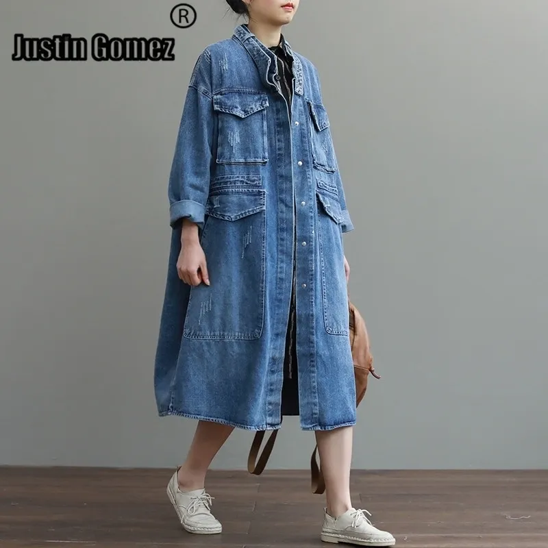 Pas Cher Oversize Casual Cowboy Trench Coat Pour Femmes Loose