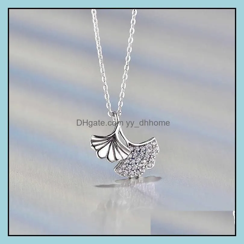 Pendant Necklaces & Pendants Jewelry S925 Sterling Sier Ginkgo Leaf Necklace Female Niche Design Sense Of Simple Shining Freshness Clavicle