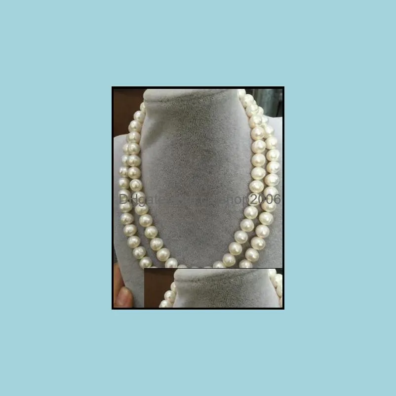 Double Strands 12-13mm South Sea Baroque White Pearl Necklace 38 Inch 14k Gold Clasp