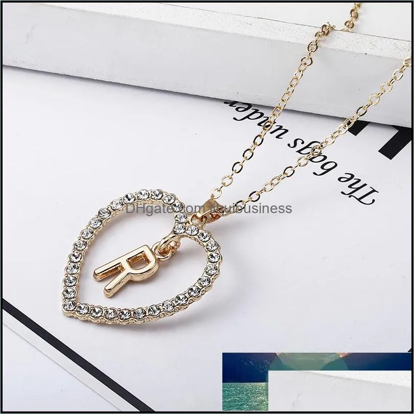 Womens Jewelry Name Initials Zircon Heart Pendant Necklace 26 Letters Love Necklaces Girls The First Letter Accessories