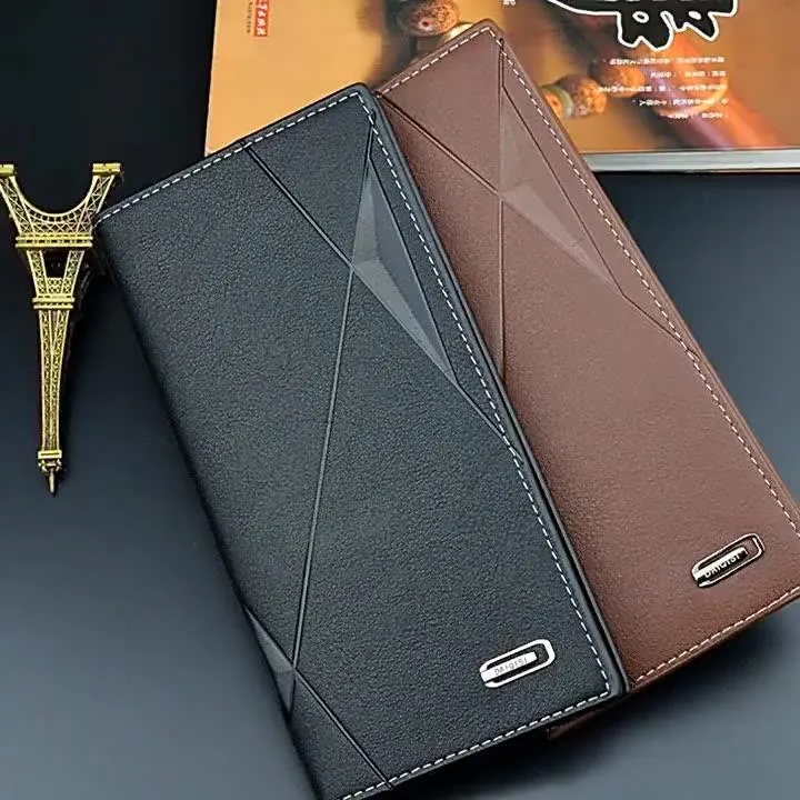 Wallets Men'S Wallet Long Thin Youth Soft 3 Fold Multi-Card Slot Large-Capacity Embossed Fashion