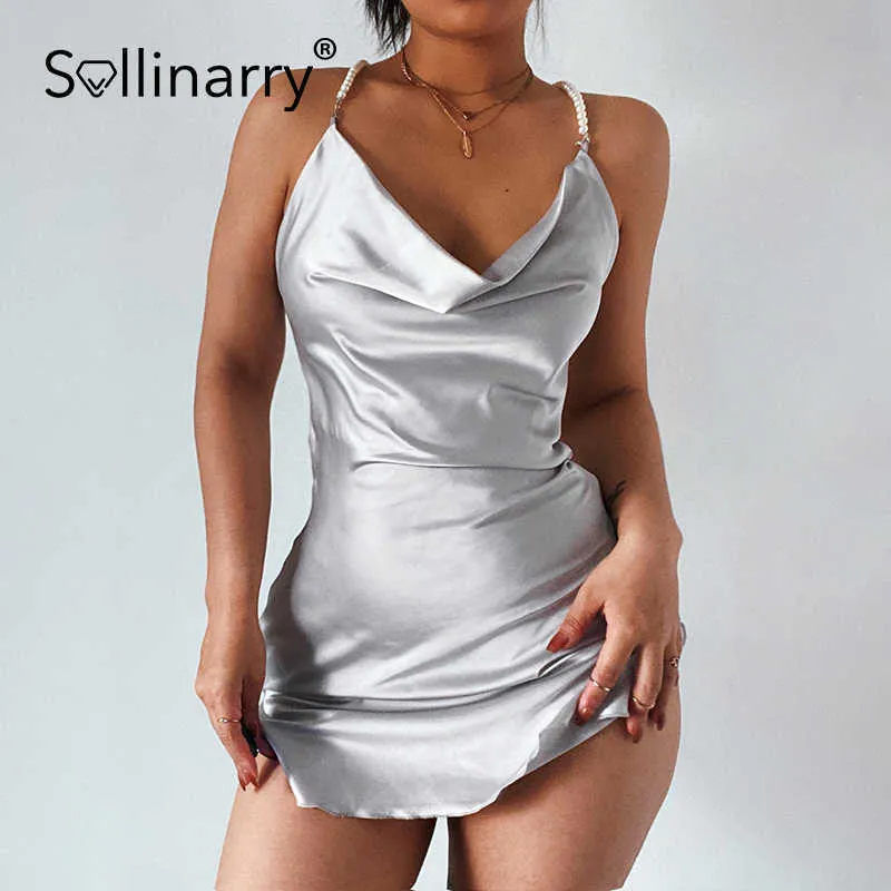 Sollinarry Elegant Backless Slip Dames Mini Jurk Sexy Schede Split Vestidos Zwart Wit Club V-hals Ketting Jurken Dames 210709