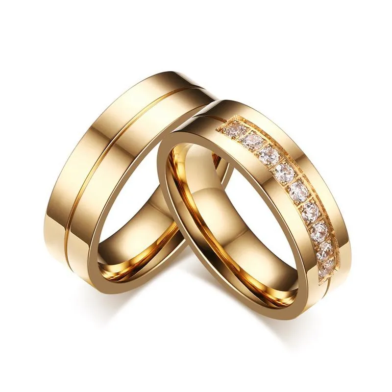 Anneaux de mariage 1 paire d'or pour femmes hommes couple promesse en acier inoxydable anniversaire bijoux de fiançailles