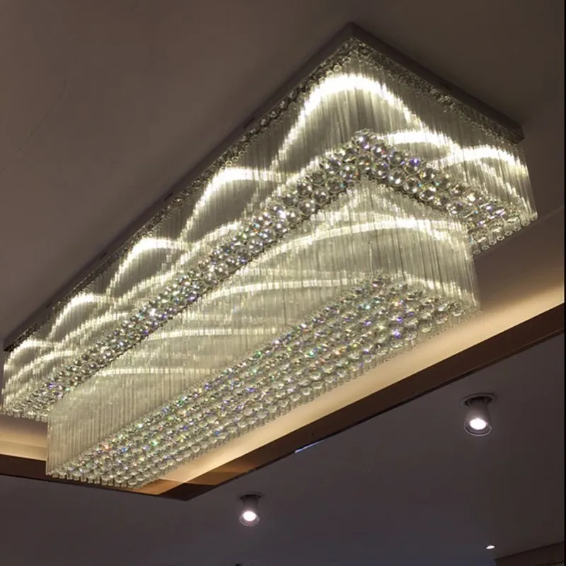 Nieuw ontwerp 2 lagen kristallen kroonluchter moderne plafond armaturen vervangen LED lamp lustres cristal hotel lobby lange kroonluchter