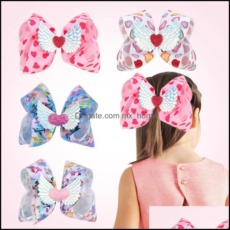 Hair Accessories Baby Girls Bow Love heart printing Hairpin Valentine`s Day Headwear fashion Kids hairbow Boutique children Barrettes 7 inches