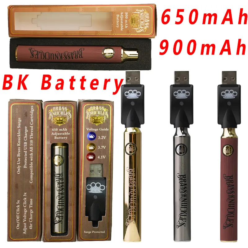 Brass Knuckles 510 Thread Battery 600mAh 900mAh BK Glod Sliver Preheated Vape Batteries Pre