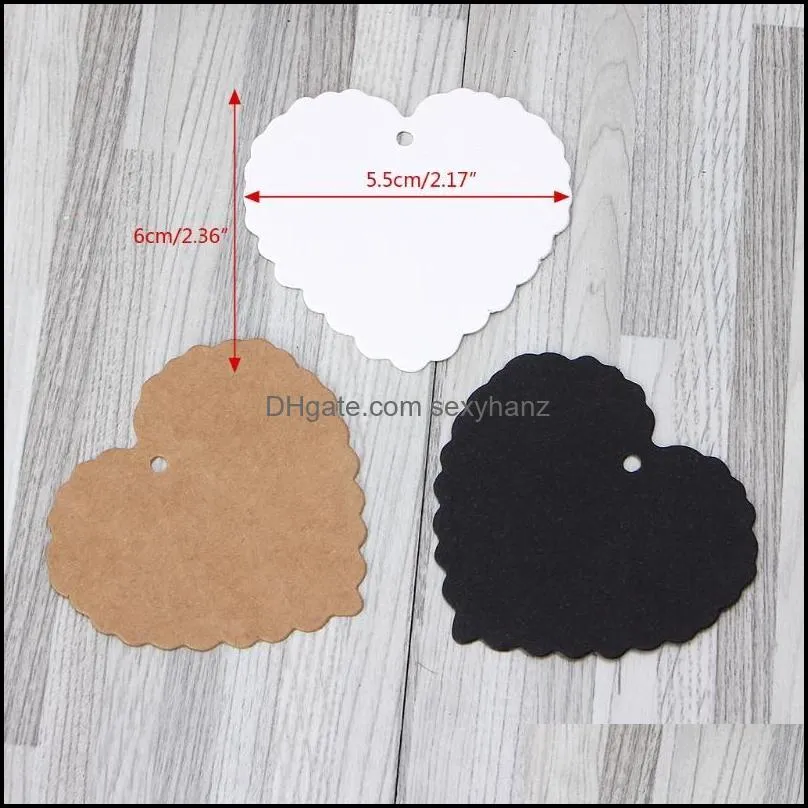 Jewelry Pouches, Bags Price Tag 100 Pcs Brown Kraft Blanks Paper Heart-Shape Hand Draw Cardboard DIY Card