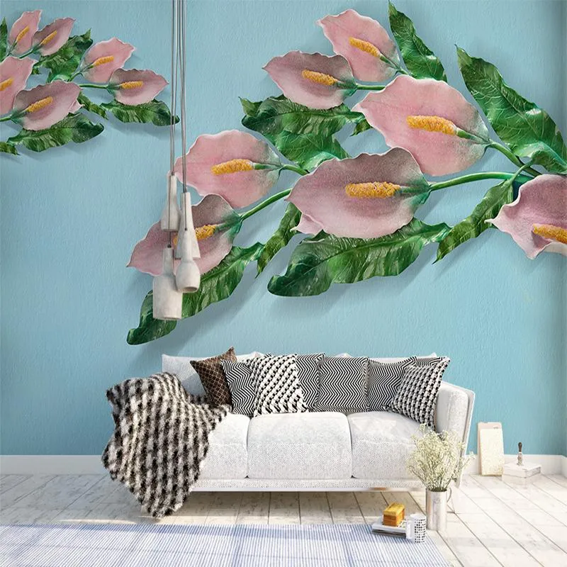 Tapeten Benutzerdefinierte 3D Wallpaper Moderne Aquarell Rosa Blume Wandbild Wohnzimmer Schlafzimmer Hintergrund Wandpapiere Papel de Parde