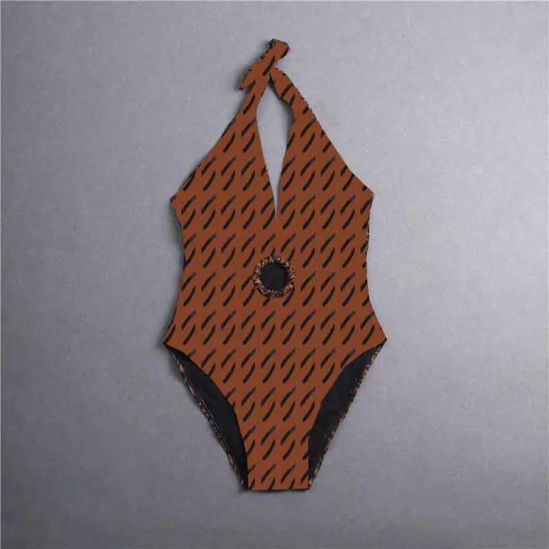 Causal Metal Circle Swimming Suit Women One Piece Knotted Swimwear Bandage Backless Seaside Bikini
