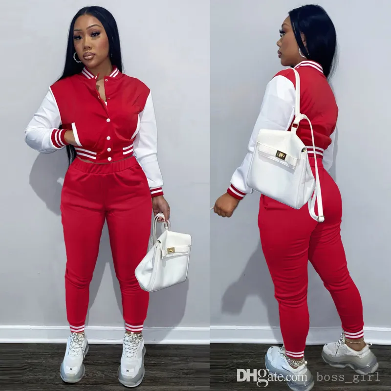 Designer Kvinnor Sweatsuit Set Tracksuits Fall Jackor Två Piece Outfits Set Sport Joggers Byxor Baseball Sportkläder Jog Suit Varsity Passit