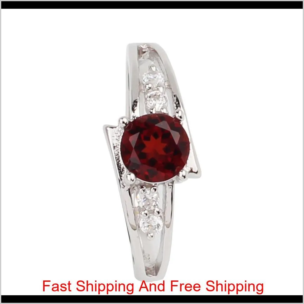 real red garnet solid sterling silver ring 925 stampe women jewelry 6mm crystal wedding band january birthday birthstone r016rgn