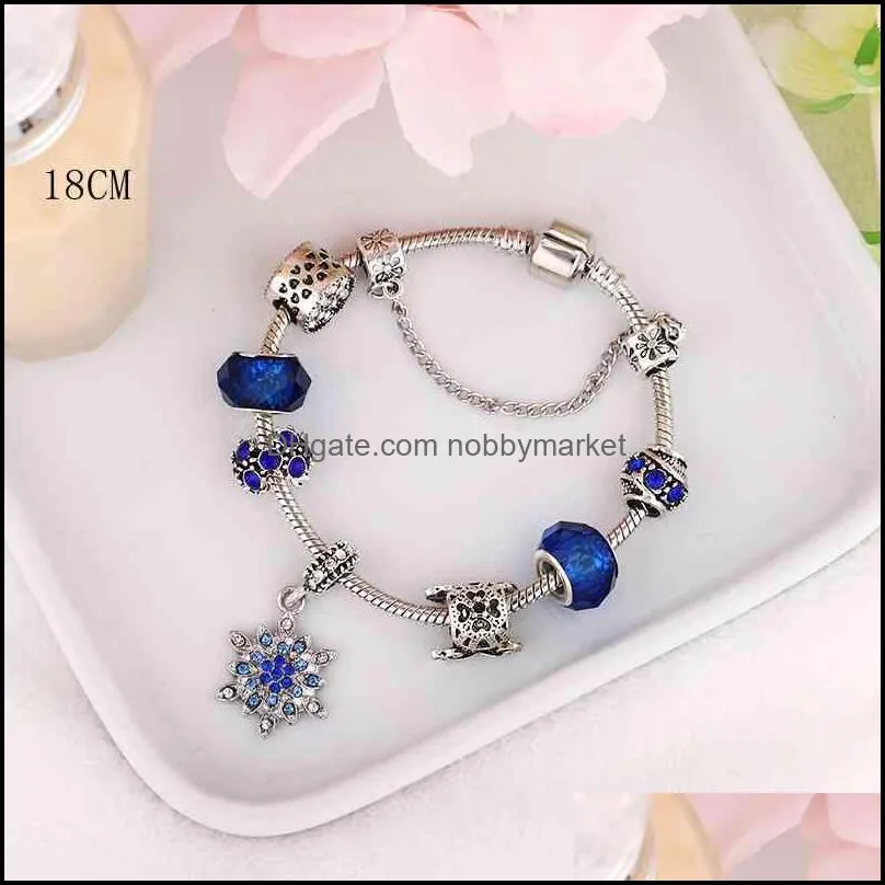 Pan family blue star sky Bracelet female DIY fairy tale Christmas diamond snowflake Glass Beaded