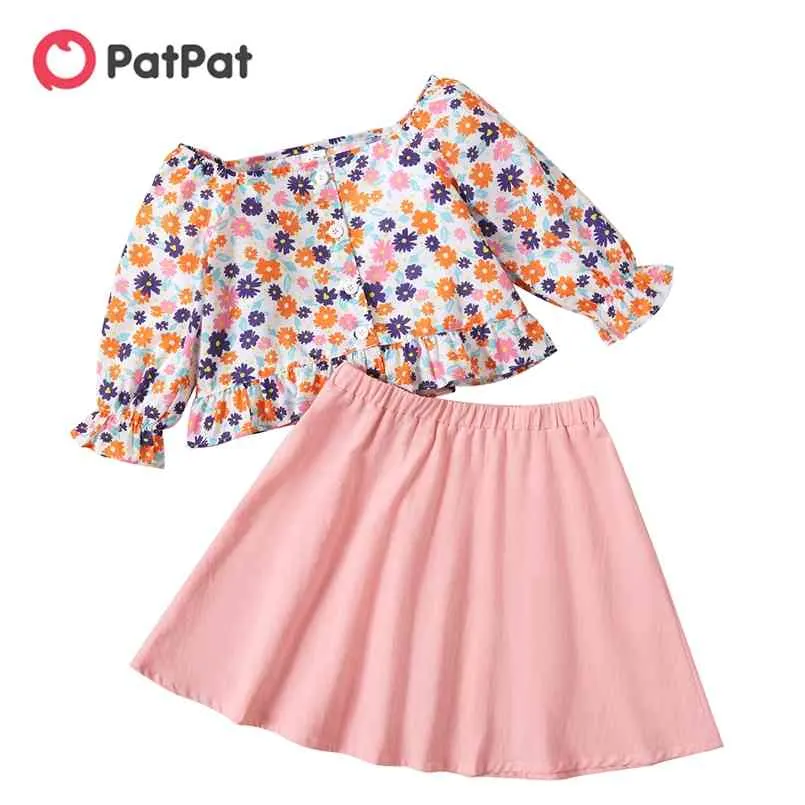 Aankomst Zomer 2 stks Kid Girl Off-Shoulder Floral Top en Rok Set 210528