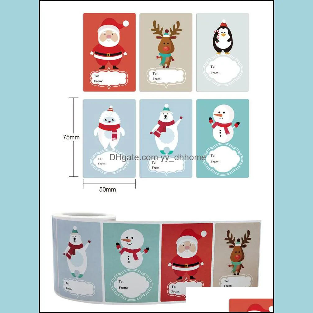 250pcs/roll Christmas Tags Self Adhesive Santa Stickers Snowmen Xmas Tree Decorative Labels Presents Decor XBJK2110