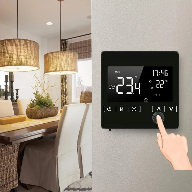 Thermostat de contrôle domestique intelligent Thermorégulateur de chauffage par le sol électrique Écran tactile de température programmable AC 85-250V 16A Thermomètre NTC