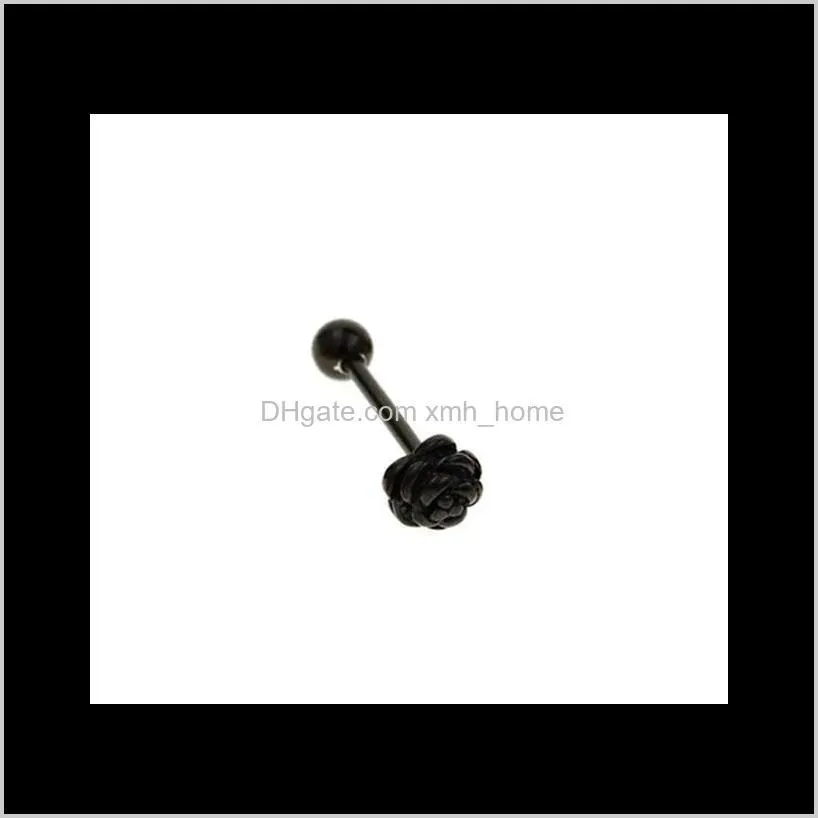 trendy punk gold black silver 14g titanium steel rose flower tongue rings tongue nail barbell ring nipple body piercing jewelry love