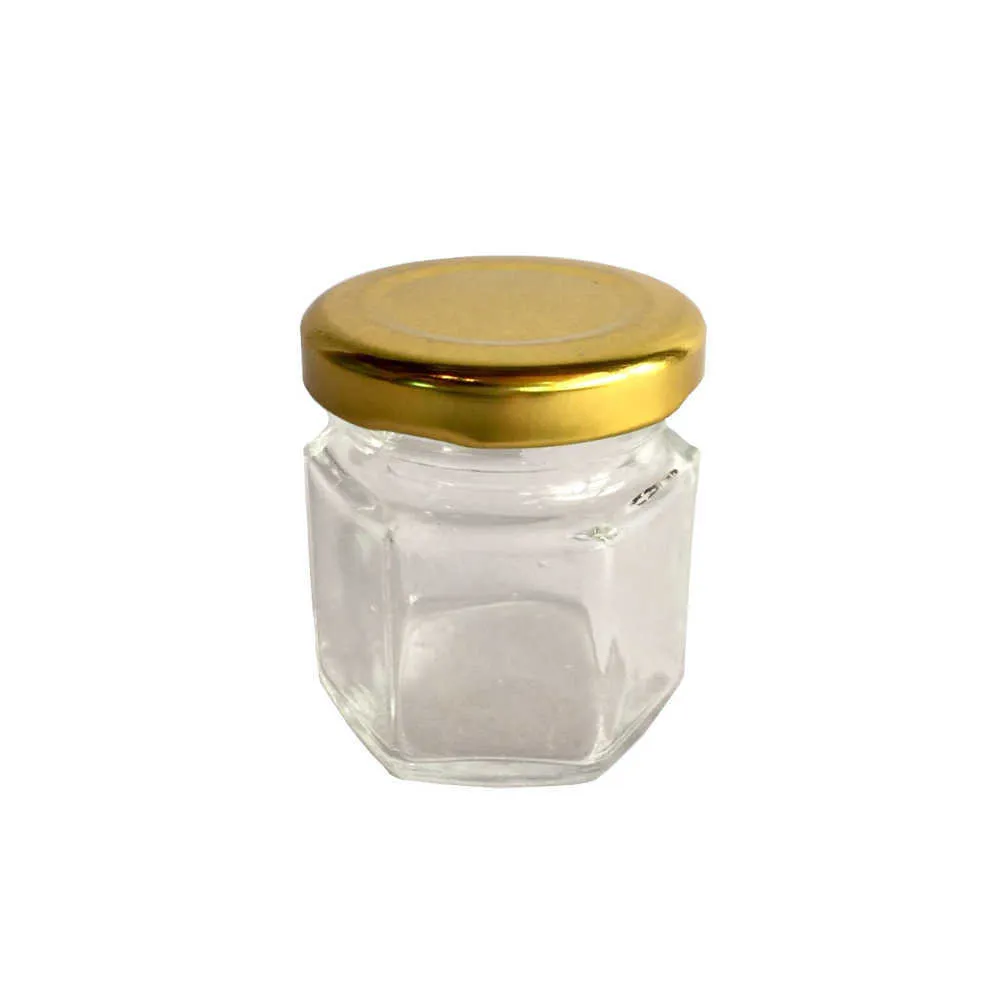 24 Pcs 1.5 Oz Glass Hexagon Jar With Gold Lids 