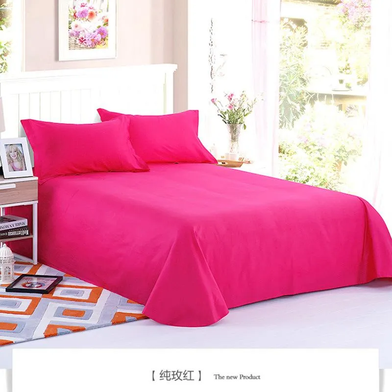 Ensembles de draps 1 pièce 100% coton, drap plat de couleur rouge Rose pour enfants et adultes, draps de lit simples et Double en sergé, XF632-7
