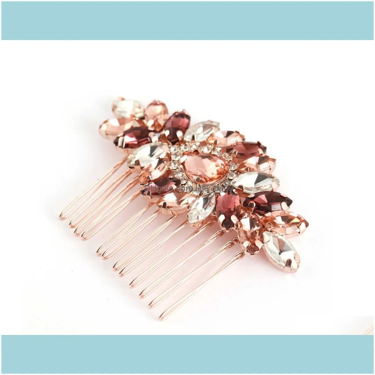Rose Gold Comb Accessories Bridal Jewelry Wedding Headpiece Blush Crystal Barrette Hair Piece