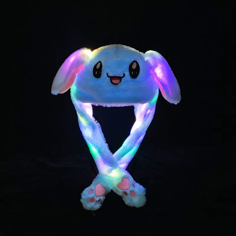 Śliczne kreskówkowe kobiety LED LIDY Rabbit Hat Beanie Pluszowe uszy Ruche Króliczki Haty Earflapy Uch Ear Ruchable czapka dorośli dzieci Boże Narodzenie zima ciepłe czapki prezent jy0860